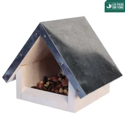 TRUFFAUT BIODIVERSITÉ - Mangeoire Eveil en pin avec toit métal pour oiseaux du jardin 18x15cm