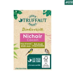 TRUFFAUT BIODIVERSITÉ - Nichoir Cocon en pin naturel pour mésanges - L.15 x l.15 x H.16 cm