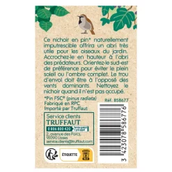 TRUFFAUT BIODIVERSITÉ - Nichoir Cocon en pin naturel pour mésanges - L.15 x l.15 x H.16 cm