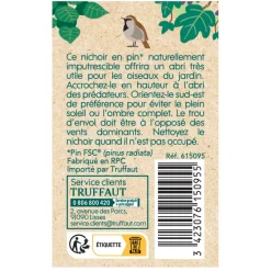TRUFFAUT BIODIVERSITÉ - Nichoir Raphia pour oiseaux du jardin - L.12 x l.12 x H.16 cm