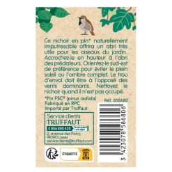 TRUFFAUT BIODIVERSITÉ - Nichoir Cosy en pin naturel, mésanges - L.14.5xl.10.5xH.15.5 cm