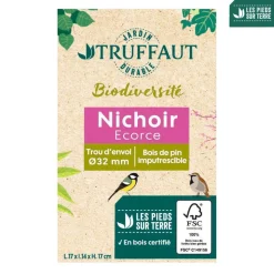 TRUFFAUT BIODIVERSITÉ - Nichoir Ecorce pour oiseaux du jardin - L.17 x l.14 x H.17 cm