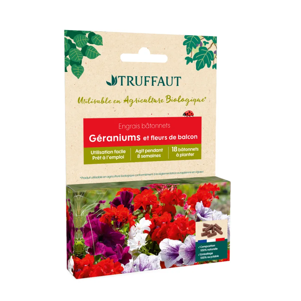 TRUFFAUT UAB - Engrais en bâtonnets pour Géraniums et Fleurs de balcon - 18 pièces