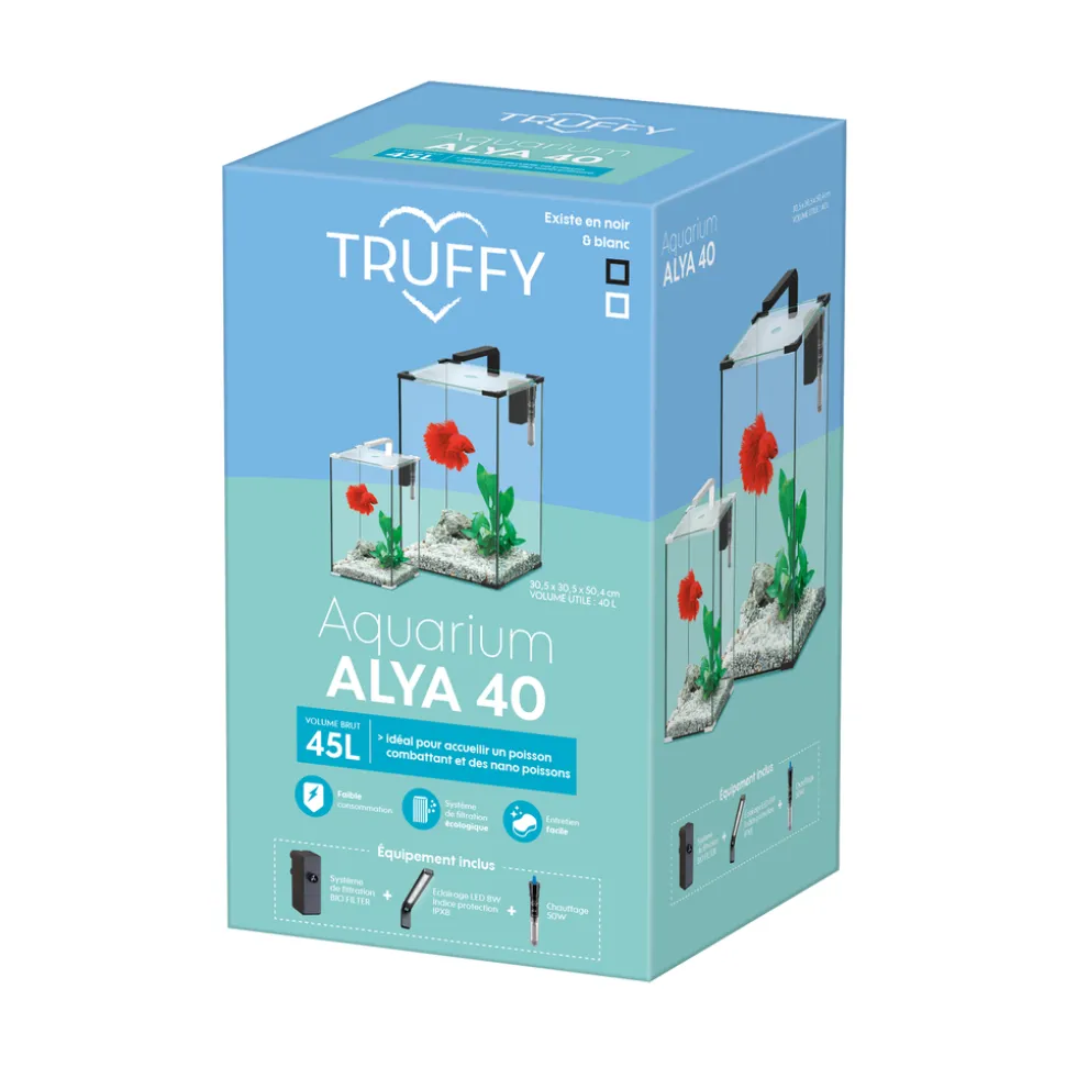 TRUFFY - Aquarium ALYA LED équipé blanc 45 litres - L.30,5xP.30,5xH.50.4cm