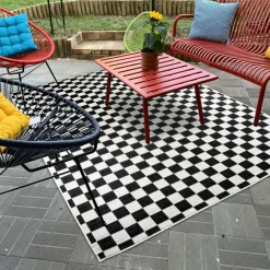 UNAMOURDETAPIS - Tapis extérieur, kilim reversible 120x170 motif damier a reversible noir et blanc