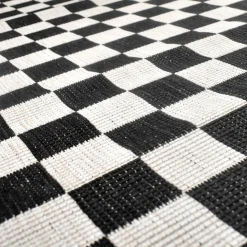 UNAMOURDETAPIS - Tapis extérieur, kilim reversible 120x170 motif damier a reversible noir et blanc