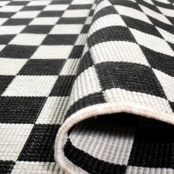UNAMOURDETAPIS - Tapis extérieur, kilim reversible 160x230 motif damier a reversible noir et blanc