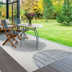 UNAMOURDETAPIS - Tapis extérieur, kilim reversible 120x170 av reversible bleu et crème