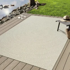 UNAMOURDETAPIS - Tapis extérieur intérieur rond ø120 lyn13 rezy aspect jute motif rond ton sur ton