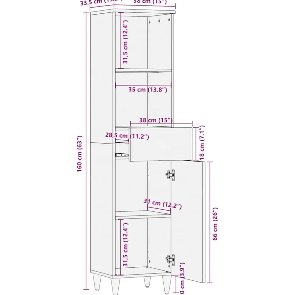 VIDAXL - Armoire de salle de bain 38x33,5x160 cm bois massif de manguier