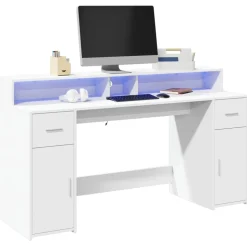 VIDAXL - Bureau avec lumières led blanc 160x55x91 cm bois d'ingénierie