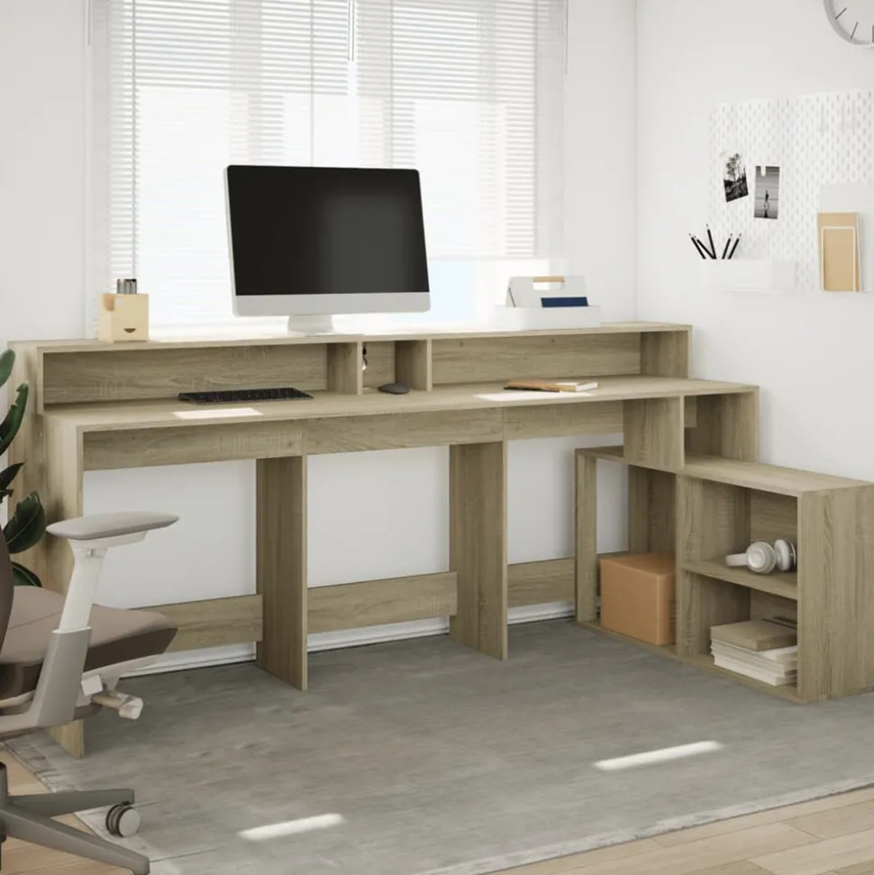 VIDAXL - Bureau avec lumières led chêne sonoma bois d'ingénierie