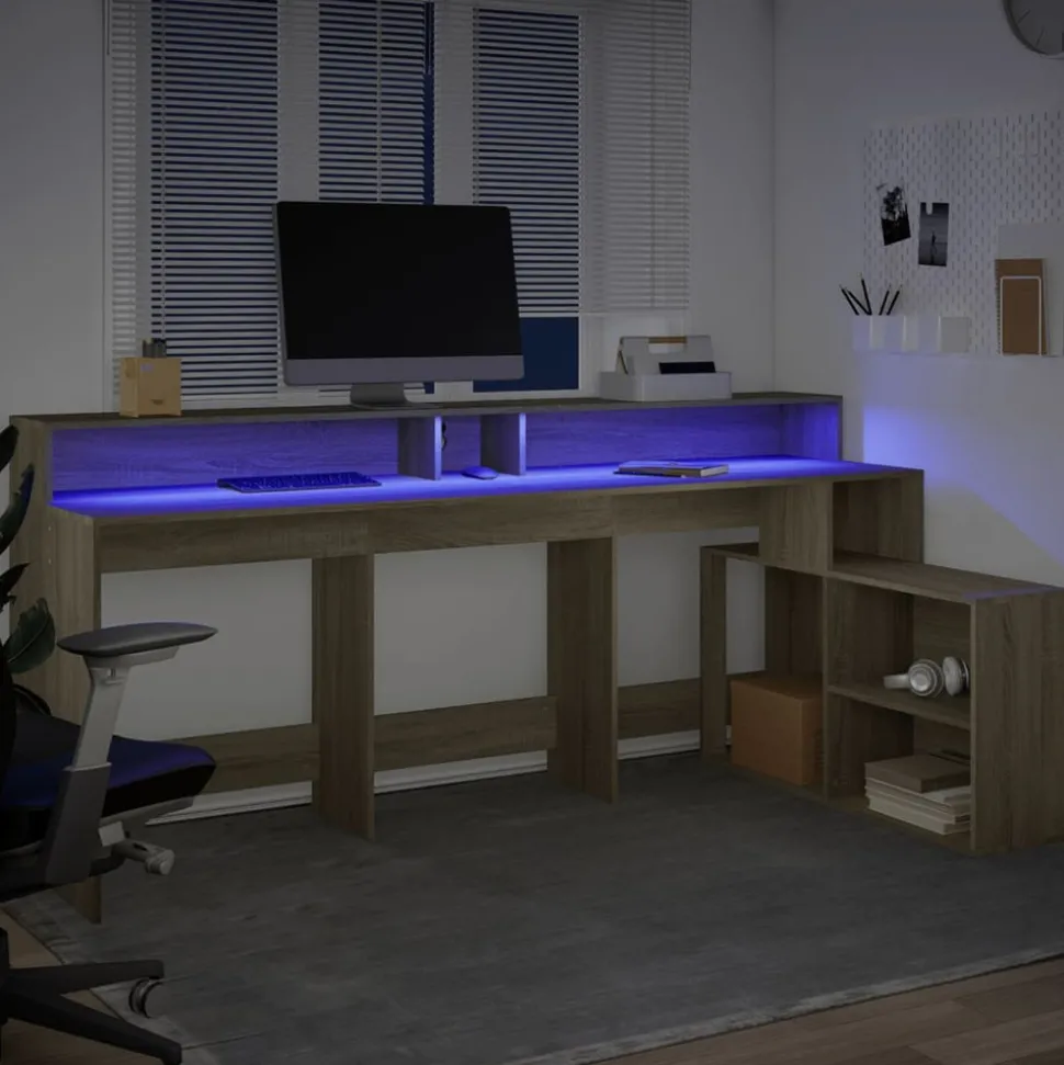 VIDAXL - Bureau avec lumières led chêne sonoma bois d'ingénierie
