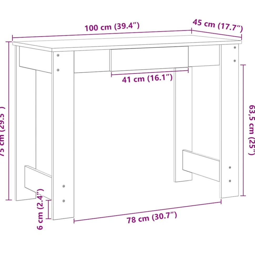 VIDAXL - Bureau chêne artisanal 100x45x75 cm bois d'ingénierie