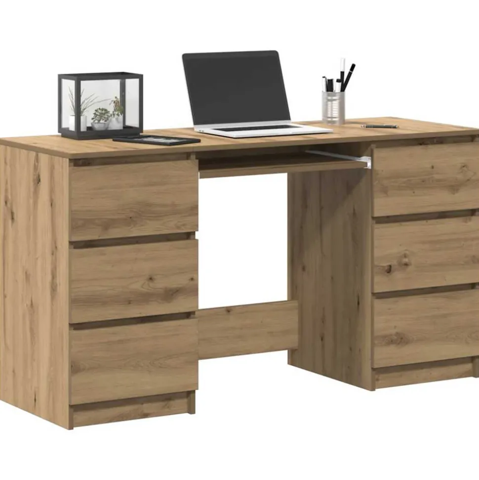 VIDAXL - Bureau chêne artisanal 140x50x77 cm bois d'ingénierie