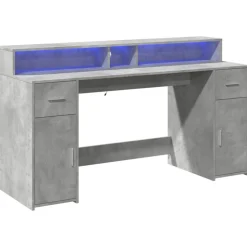 VIDAXL - Bureau et lumières led gris béton 160x55x91cm bois d'ingénierie