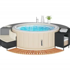 VIDAXL - Cadre de bain à remous noir résine tressée bois massif d'acacia