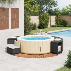 VIDAXL - Cadre de bain à remous noir résine tressée bois massif d'acacia