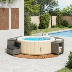 VIDAXL - Cadre de bain à remous gris résine tressée bois massif d acacia