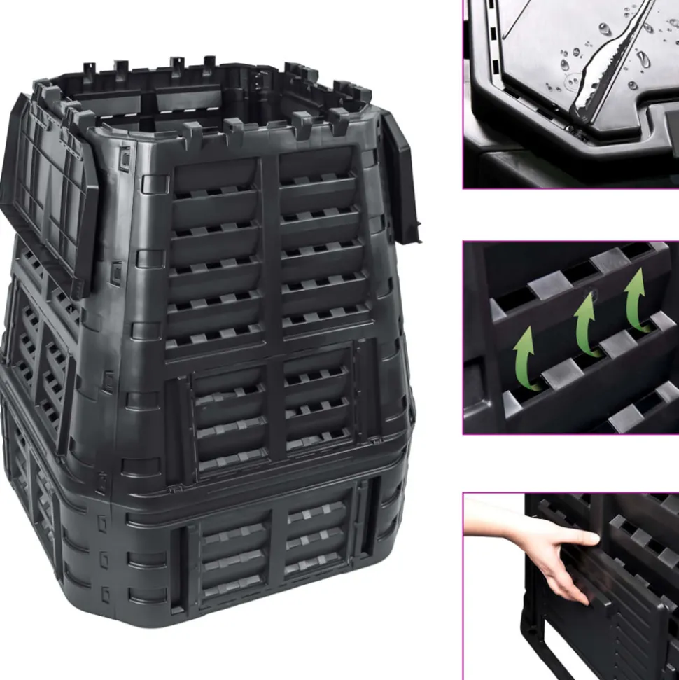 VIDAXL - Composteur de jardin noir 93,3x93,3x113 cm 740 l