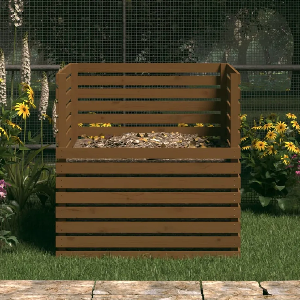 VIDAXL - Composteur marron miel 100x100x102 cm bois massif de pin