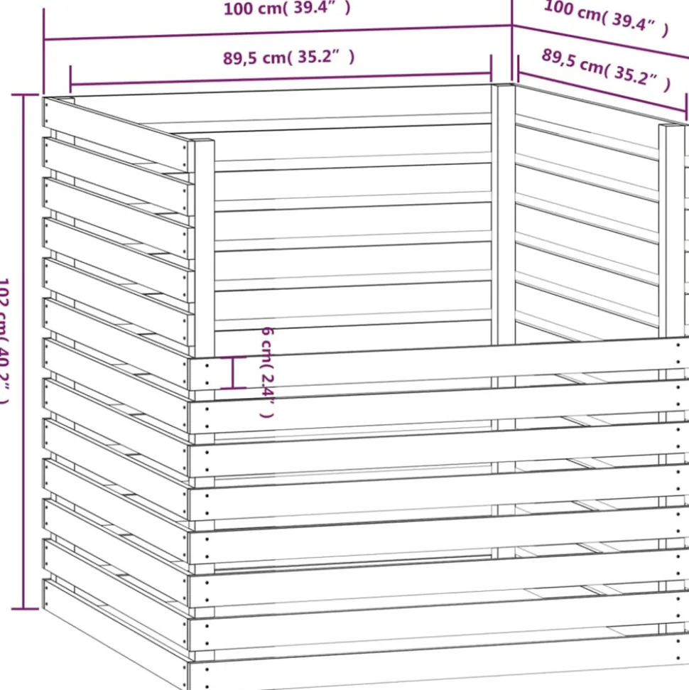 VIDAXL - Composteur marron miel 100x100x102 cm bois massif de pin