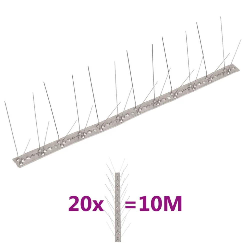 VIDAXL - Ensemble de 20 pointes à 4 rangées contre oiseaux inox 10 m