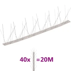 VIDAXL - Ensemble de 40 pointes à 5 rangées contre oiseaux inox 20 m