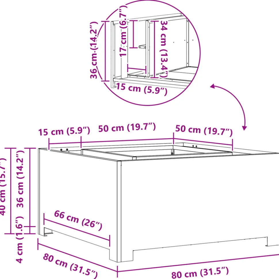 VIDAXL - Foyer carré noir 80x80x40 cm acier