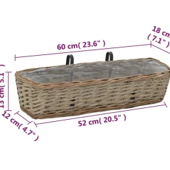 VIDAXL - Jardinière de balcon 2 pcs osier avec doublure en pe 60 cm