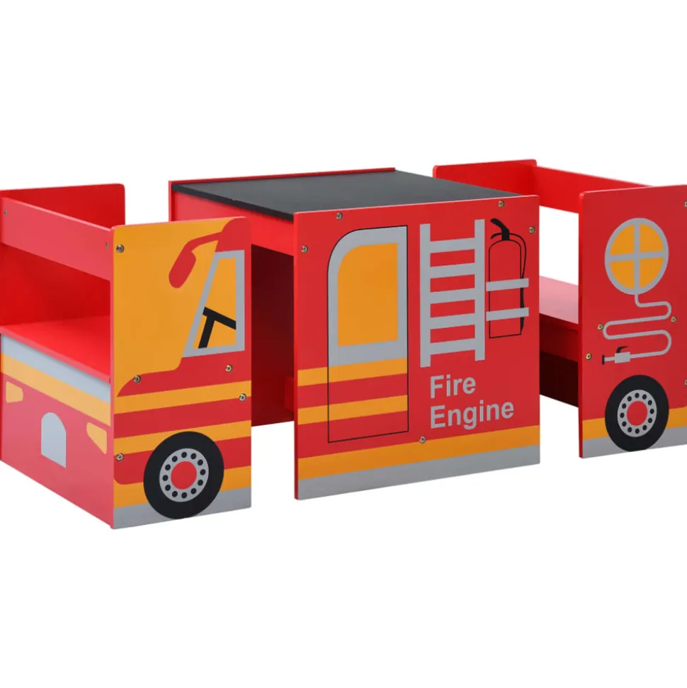 VIDAXL - Jeu de table et chaises d'enfants 3 pcs camion de pompiers bois