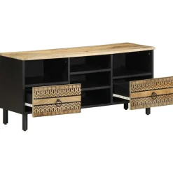 VIDAXL - Meuble tv noir 100x33,5x46 cm bois massif manguier brut