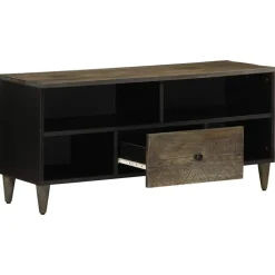 VIDAXL - Meuble tv noir 100x33x46 cm bois massif de manguier