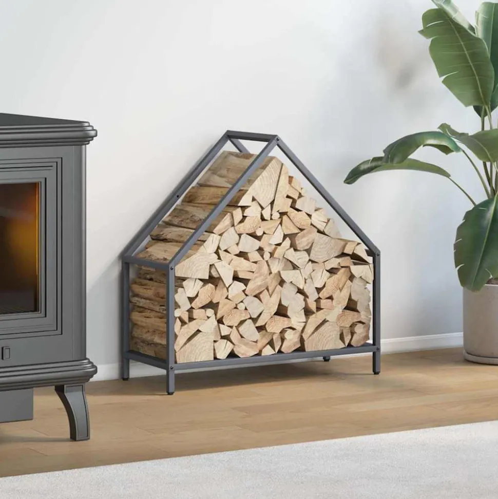 VIDAXL - Portant de bois chauffage anthracite 60x25x60 cm