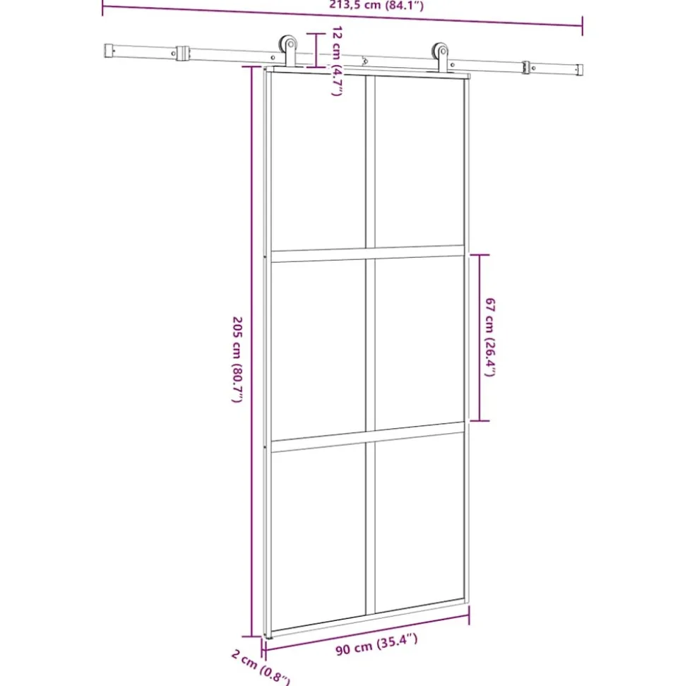 VIDAXL - Porte coulissante kit de quincaillerie trempé verre aluminium
