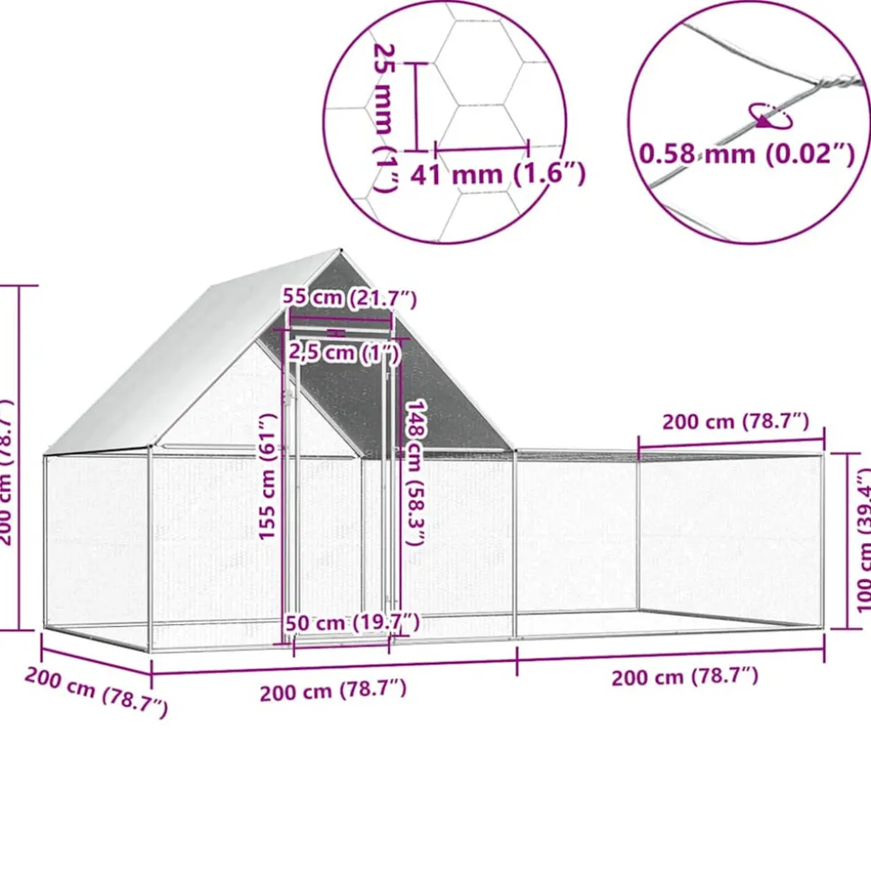 VIDAXL - Poulailler 4 x 2 x 2 m acier galvanisé