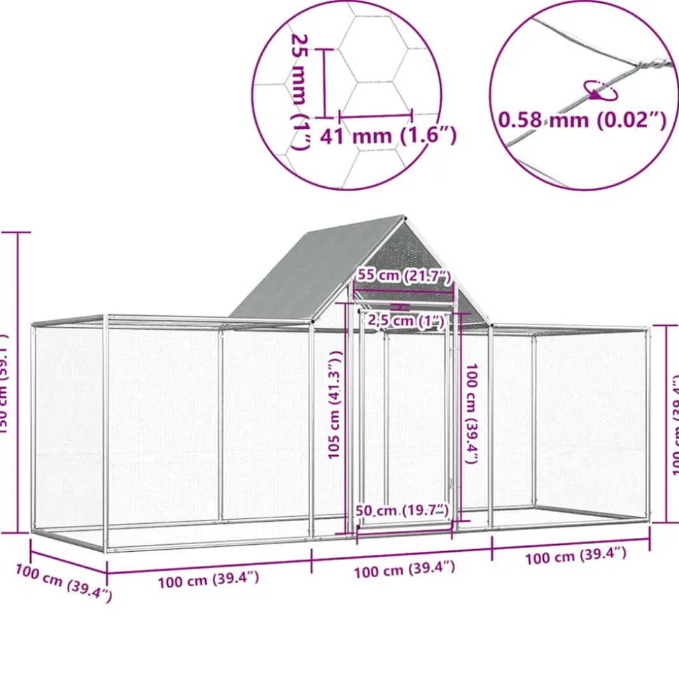 VIDAXL - Poulailler 3 x 1 x 1,5 m acier galvanisé
