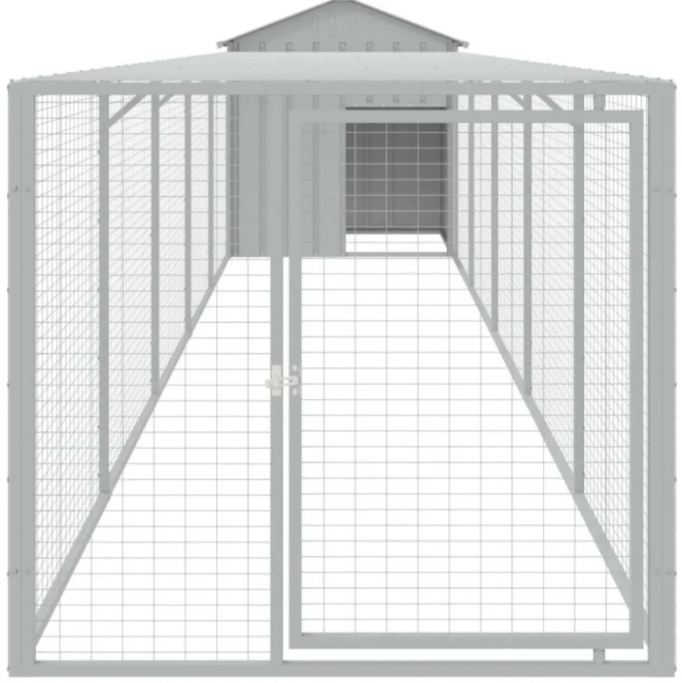VIDAXL - Poulailler avec cour gris clair 117x609x123 cm acier galvanisé