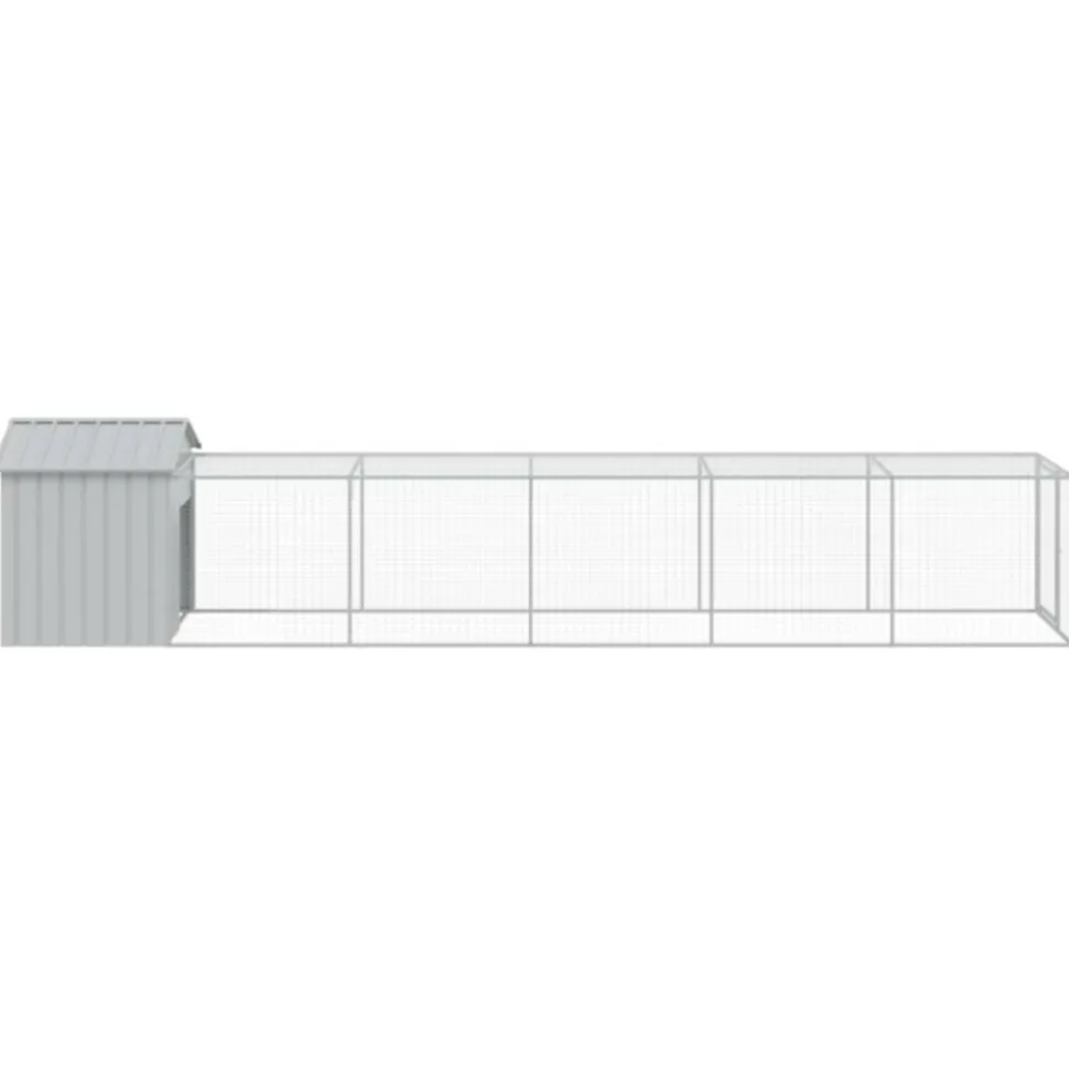 VIDAXL - Poulailler avec cour gris clair 117x609x123 cm acier galvanisé