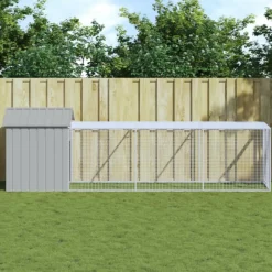 VIDAXL - Poulailler avec cour gris clair 117x405x123 cm acier galvanisé