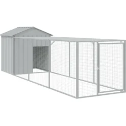 VIDAXL - Poulailler avec cour gris clair 117x405x123 cm acier galvanisé