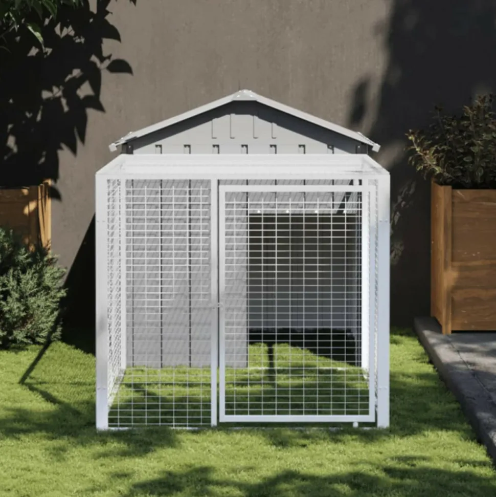 VIDAXL - Poulailler avec cour gris clair 117x201x123 cm acier galvanisé