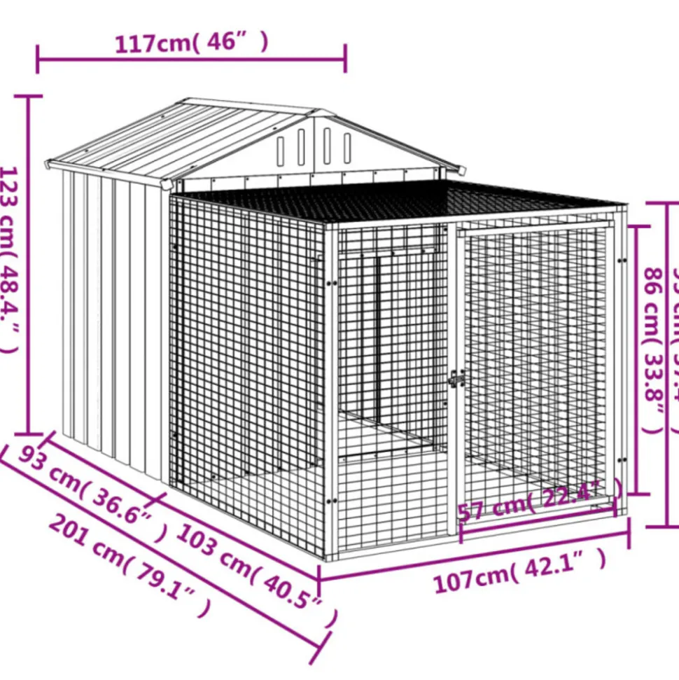 VIDAXL - Poulailler avec cour gris clair 117x201x123 cm acier galvanisé
