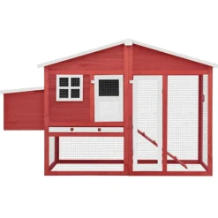 VIDAXL - Poulailler avec nichoir rouge et blanc bois de sapin massif