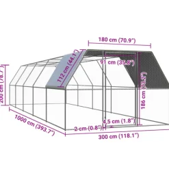 VIDAXL - Poulailler d extérieur 3x10x2 m acier galvanisé