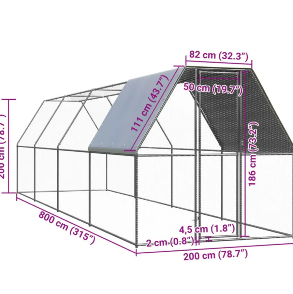 VIDAXL - Poulailler d extérieur 2x8x2 m acier galvanisé