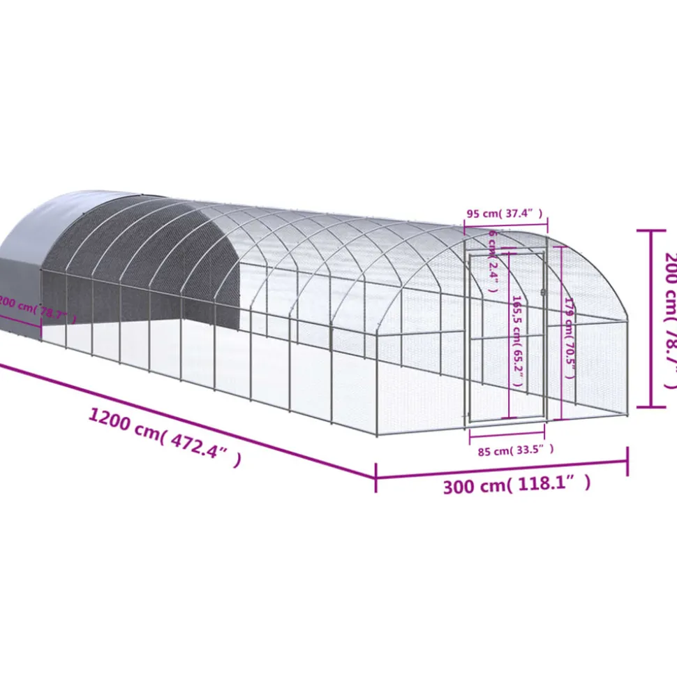 VIDAXL - Poulailler d extérieur 3x12x2 m acier galvanisé