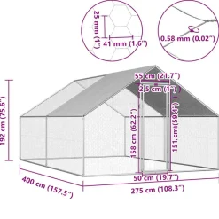 VIDAXL - Poulailler d extérieur 2,75 x 4 x 1,92 m acier galvanisé
