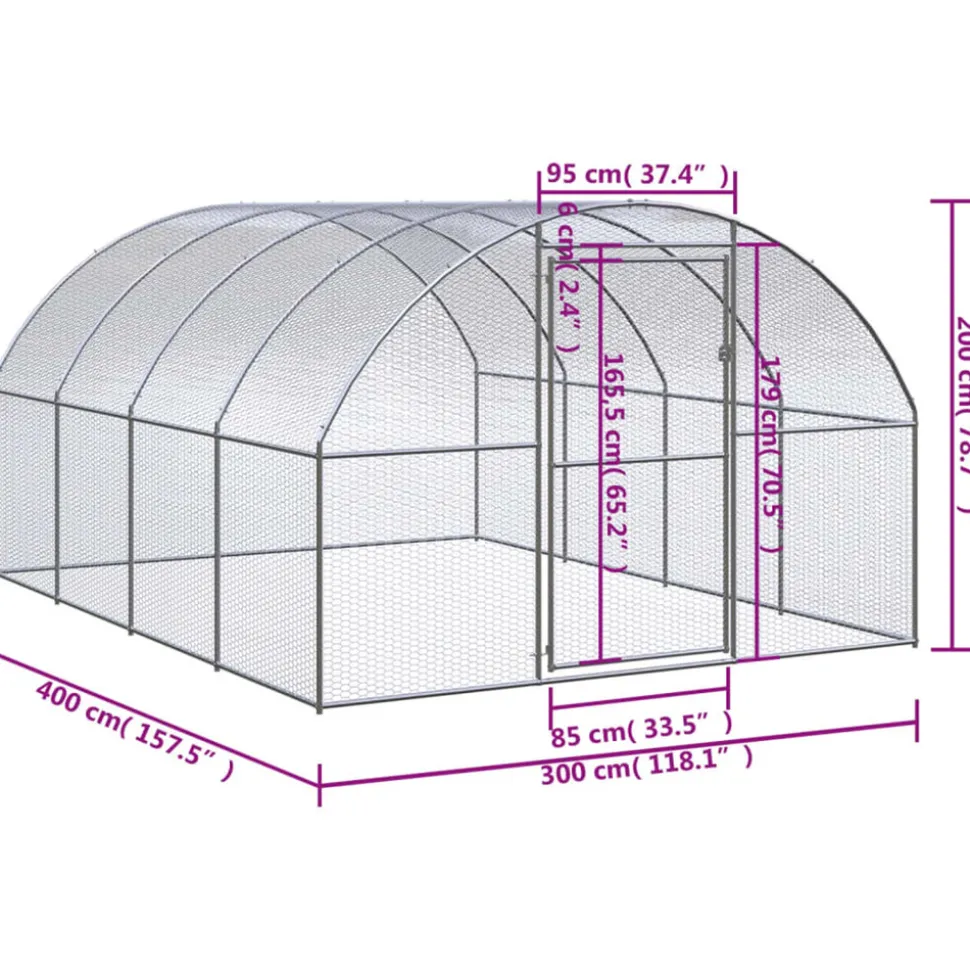 VIDAXL - Poulailler d extérieur 3x4x2 m acier galvanisé