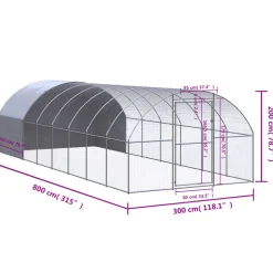 VIDAXL - Poulailler d extérieur 3x8x2 m acier galvanisé